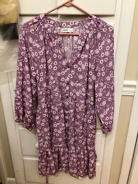Sonoma Lavender Floral Button-Front Tiered Dress